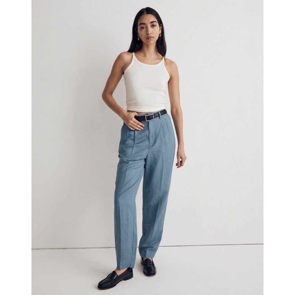 Madewell‎ Linen Viscose Pleated Trousers Blue Elastic Back Pants Size 6